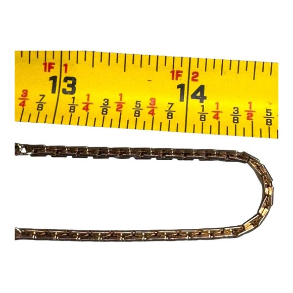 Vintage Hobé Gold Tone Box Link Necklace Emerald Green Rhinestone Accent 28" - Picture 6 of 8